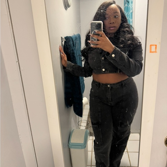 Fashion Nova Jackets & Blazers - Non Disclosure Stretch Denim Jacket & Straight Leg Jeans - Black Wash